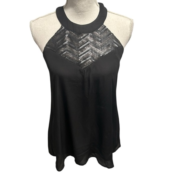 Paper Crane Tops - {Paper Crane} Black Sequin Accent Halter Top